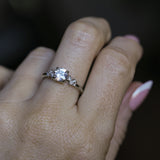 0.83ct White Ceylon Sapphire and Diamond Starry Night Low Profile Solitaire in 14k White Gold