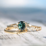 1.64ct Teal Blue Oval Montana Sapphire and Diamond Starry Night Stackable Solitaire in 14k Yellow Gold