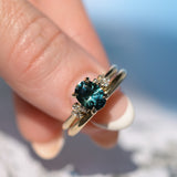 1.64ct Teal Blue Oval Montana Sapphire and Diamond Starry Night Stackable Solitaire in 14k Yellow Gold