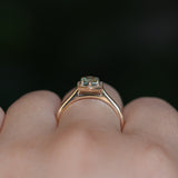 1.11ct Oval Untreated Montana Sapphire Hexagon Diamond Halo Stackable Ring in 14k Yellow Gold