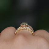 1.11ct Oval Untreated Montana Sapphire Hexagon Diamond Halo Stackable Ring in 14k Yellow Gold