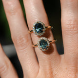 2.01ct Oval Untreated Madagascar Sapphire Six Prong Halo Stackable Ring in 14k Yellow Gold