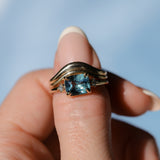 1.97ct East-West Cushion Cut Blue Sapphire and Princess Cut Diamond Rapids Low Profile Ring in 14k Yellow Gold