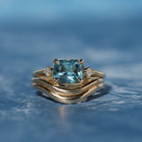1.97ct East-West Cushion Cut Blue Sapphire and Princess Cut Diamond Rapids Low Profile Ring in 14k Yellow Gold