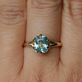 2.25ct Radiant Cut Madagascar Sapphire Low Profile Six Prong Split Shank Solitaire in 14k Yellow Gold