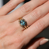 1.97ct East-West Cushion Cut Blue Sapphire and Princess Cut Diamond Rapids Low Profile Ring in 14k Yellow Gold