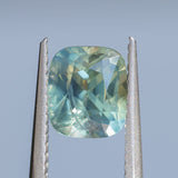 1.53CT ELONGATED CUSHION MADAGASCAR SAPPHIRE, LIGHT SEAFOAM TEAL AND YELLOW, UNTREATED, 7.3X5.8X4.1MM