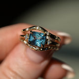 1.97ct East-West Cushion Cut Blue Sapphire and Princess Cut Diamond Rapids Low Profile Ring in 14k Yellow Gold