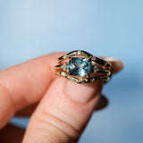 1.97ct East-West Cushion Cut Blue Sapphire and Princess Cut Diamond Rapids Low Profile Ring in 14k Yellow Gold