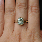 2.57ct Precision Cushion Cut Green Montana Sapphire Scallop Cup Solitaire in 18k Yellow Gold