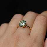 2.57ct Precision Cushion Cut Green Montana Sapphire Scallop Cup Solitaire in 18k Yellow Gold