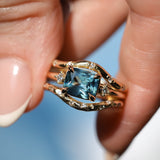 1.97ct East-West Cushion Cut Blue Sapphire and Princess Cut Diamond Rapids Low Profile Ring in 14k Yellow Gold