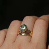 2.57ct Precision Cushion Cut Green Montana Sapphire Scallop Cup Solitaire in 18k Yellow Gold