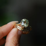 2.57ct Precision Cushion Cut Green Montana Sapphire Scallop Cup Solitaire in 18k Yellow Gold