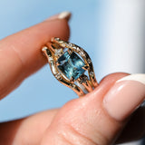 1.97ct East-West Cushion Cut Blue Sapphire and Princess Cut Diamond Rapids Low Profile Ring in 14k Yellow Gold