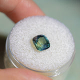 2.08CT CUSHION MADAGASCAR SAPPHIRE, PARTI TEAL YELLOW GOLDEN, UNTREATED, 7.2X6.5X4.8MM