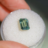 2.26CT MADAGASCAR EMERALD CUT SAPPHIRE, GLASSY GREEN GREY, 8.6X6.2X4.6MM