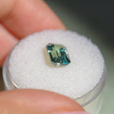 2.26CT MADAGASCAR EMERALD CUT SAPPHIRE, GLASSY GREEN GREY, 8.6X6.2X4.6MM