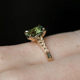 1.98ct Untreated Australian Elongated Cushion Cut Sapphire Vine Cathedral Four Prong Ring in 14k Yellow Gold