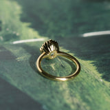 2.57ct Precision Cushion Cut Green Montana Sapphire Scallop Cup Solitaire in 18k Yellow Gold