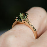 1.98ct Untreated Australian Elongated Cushion Cut Sapphire Vine Cathedral Four Prong Ring in 14k Yellow Gold