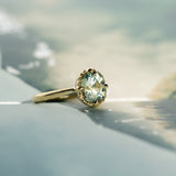 2.57ct Precision Cushion Cut Green Montana Sapphire Scallop Cup Solitaire in 18k Yellow Gold