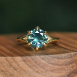 2.57ct Untreated Australian Teal Sapphire Low Profile Split Shank Six Prong Ring in 18k Yellow Gold
