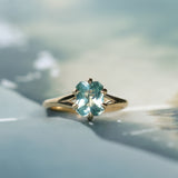 2.25ct Radiant Cut Madagascar Sapphire Low Profile Six Prong Split Shank Solitaire in 14k Yellow Gold