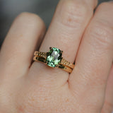 1.98ct Untreated Australian Elongated Cushion Cut Sapphire Vine Cathedral Four Prong Ring in 14k Yellow Gold