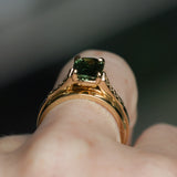 1.98ct Untreated Australian Elongated Cushion Cut Sapphire Vine Cathedral Four Prong Ring in 14k Yellow Gold