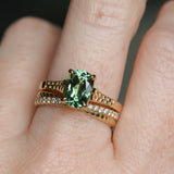 1.98ct Untreated Australian Elongated Cushion Cut Sapphire Vine Cathedral Four Prong Ring in 14k Yellow Gold