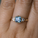 1.57ct Old Mine Cut Montana Sapphire and Diamond Antique Style Compass Set Low Profile Ring in 14k Yellow Gold