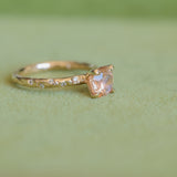 1.79ct Round "Sunset" Montana Sapphire 4 Prong Evergreen Solitaire with Scattered Embedded Diamonds in 14k Yellow Gold- with stone appraisal