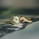 2.57ct Precision Cushion Cut Green Montana Sapphire Scallop Cup Solitaire in 18k Yellow Gold