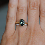 2.03ct Untreated Australian Oval Parti Sapphire Cathedral Double Prong Solitaire in 18k Yellow Gold