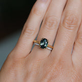 2.03ct Untreated Australian Oval Parti Sapphire Cathedral Double Prong Solitaire in 18k Yellow Gold