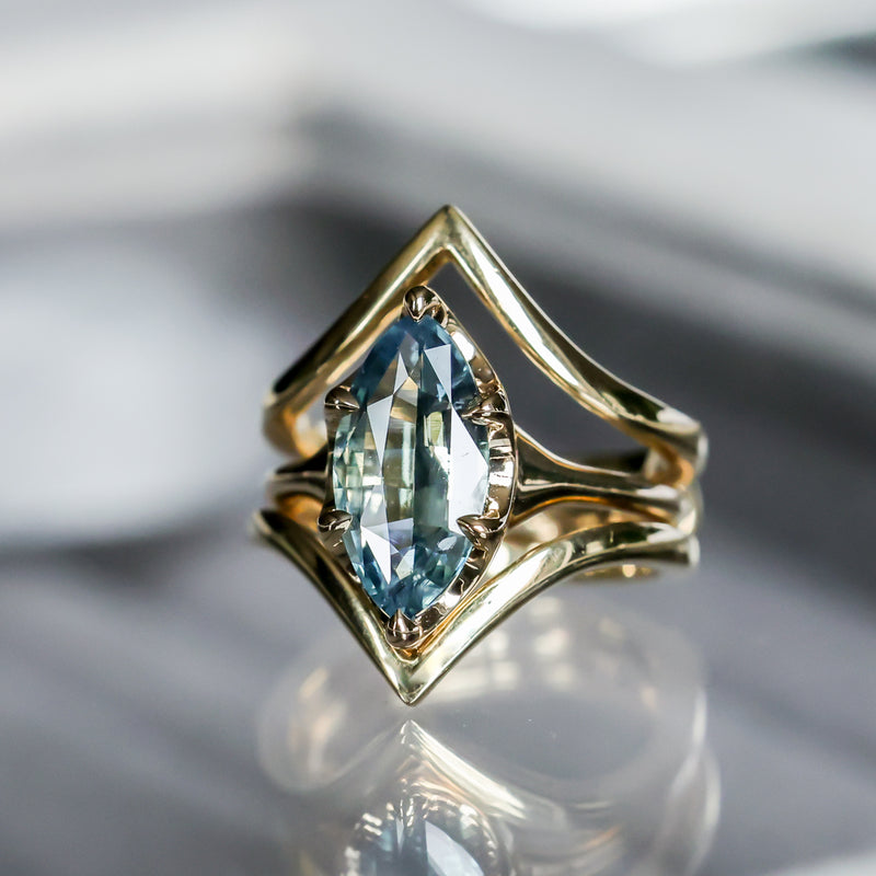 3.16ct Unheated Madagascar Marquise Sapphire Low Profile 6 Prong Solitaire in 14k Yellow Gold