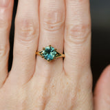 2.57ct Untreated Australian Teal Sapphire Low Profile Split Shank Six Prong Ring in 18k Yellow Gold