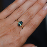 2.03ct Untreated Australian Oval Parti Sapphire Cathedral Double Prong Solitaire in 18k Yellow Gold
