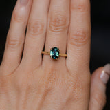 2.03ct Untreated Australian Oval Parti Sapphire Cathedral Double Prong Solitaire in 18k Yellow Gold