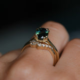 2.03ct Untreated Australian Oval Parti Sapphire Cathedral Double Prong Solitaire in 18k Yellow Gold