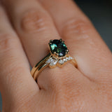 2.03ct Untreated Australian Oval Parti Sapphire Cathedral Double Prong Solitaire in 18k Yellow Gold