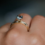 1.13ct Round Precision Blue Montana Sapphire Evergreen Carved 4 Prong Solitaire in 14k Yellow Gold