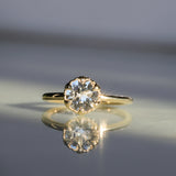 1.14ct Round Silvery White Sri Lankan Sapphire Scallop Cup Solitaire in 14k Yellow Gold