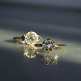 1.05ct GIA Antique Old European Cut Diamond and Trillion Madagascar Sapphire Antique Style Compass Set Low Profile Ring with Milgrain in 18k Yellow Gold