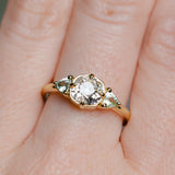 0.96ct Antique Old Mine Cut Diamond and Trillion Seafoam Montana Sapphire Antique Style Compass Set Low Profile Ring with Milgrain in 18k Yellow Gold