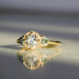 1.05ct GIA Antique Old European Cut Diamond and Trillion Madagascar Sapphire Antique Style Compass Set Low Profile Ring with Milgrain in 18k Yellow Gold