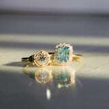 1.05ct GIA Antique Old European Cut Diamond and Trillion Madagascar Sapphire Antique Style Compass Set Low Profile Ring with Milgrain in 18k Yellow Gold