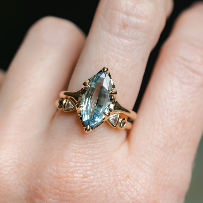 3.16ct Unheated Madagascar Marquise Sapphire Low Profile 6 Prong Solitaire in 14k Yellow Gold