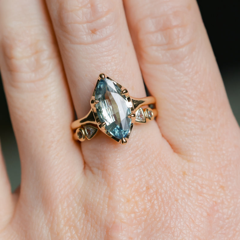 3.16ct Unheated Madagascar Marquise Sapphire Low Profile 6 Prong Solitaire in 14k Yellow Gold